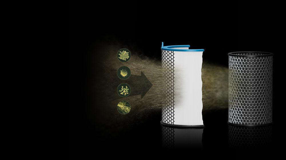 La filtration double couche du purificateur compact Dyson Huch Jet Jet élimine les allergènes, les polluants, les odeurs et les gaz de l’air.